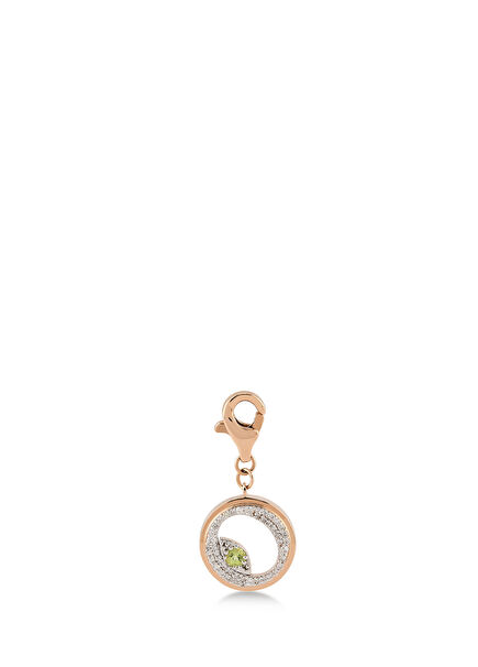 Mini “O” Harfli Charm Pırlanta Yeşil Peridot Taşlı 14 Ayar Pembe Altın