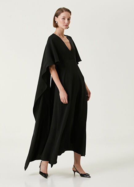 Black Draped Maxi Silk Dress