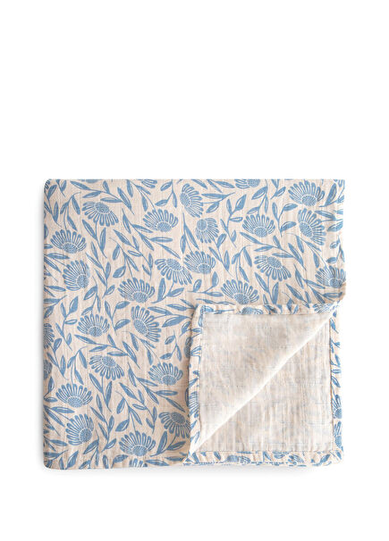 Blue Flowers Patterned Organic Muslin Cover Swaddle