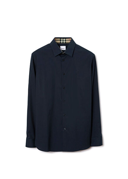 Stretch Lacivert Pamuklu Slim Fit Uzun Kollu Erkek Gömlek