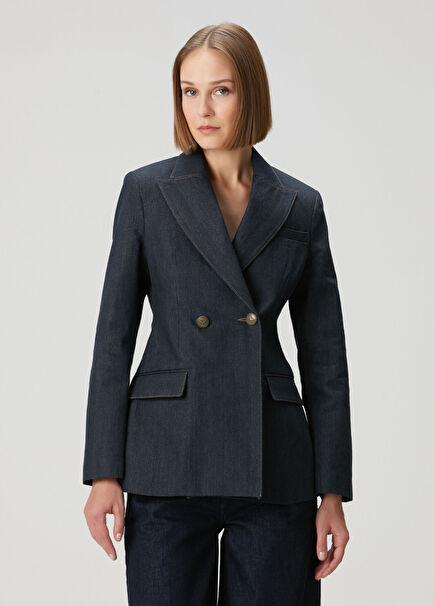 Indigo Kruvaze Denim Ceket