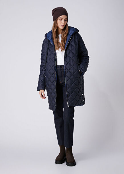 Navy Blue Reversible Hooded Coat