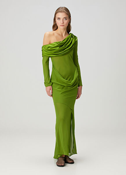Green Maxi Silk Evening Dress