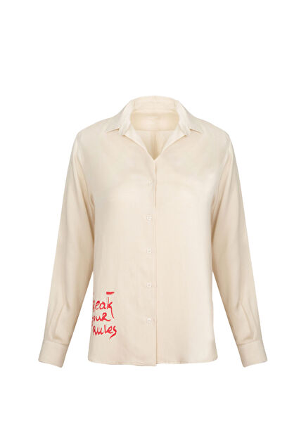 Break Your Rules Printed Beige Long Sleeve Women's Shirt