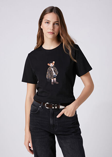 Siyah Ceketli Köpek Detaylı T-shirt