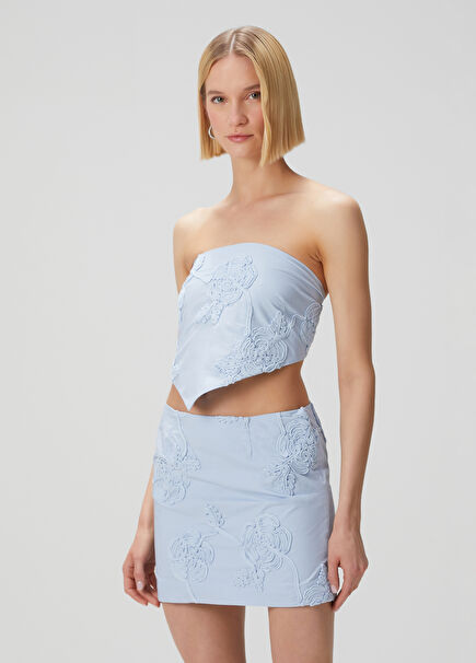 Blue Appliqué Evening Blouse