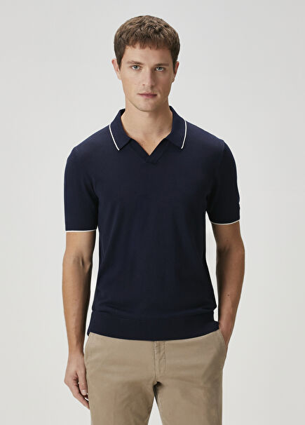 Navy Blue Polo Organic Cotton Sweater