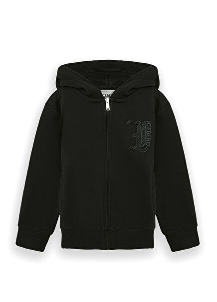 Siyah Kapüşonlu Erkek Çocuk Eşofman Üstü