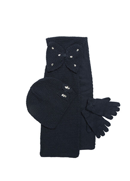 Navy Blue Bow Girls' Scarf-Hat-Gloves Set