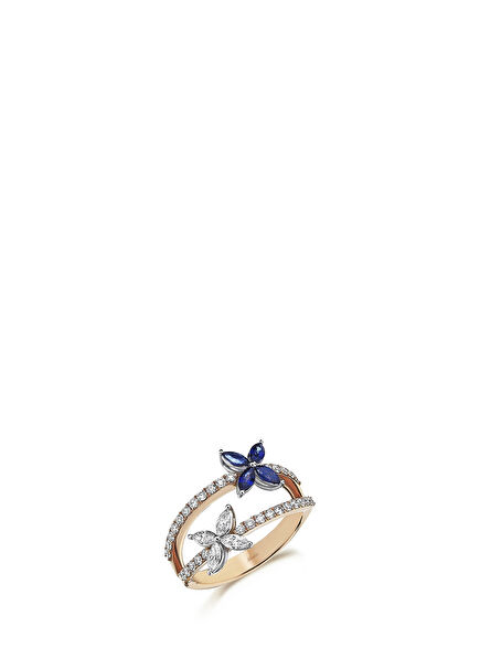 Butterflies 14K Rose Gold Sapphire and Diamond Stone Women's Ring
