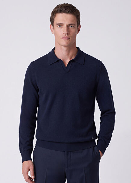 Navy Blue Polo Sweater
