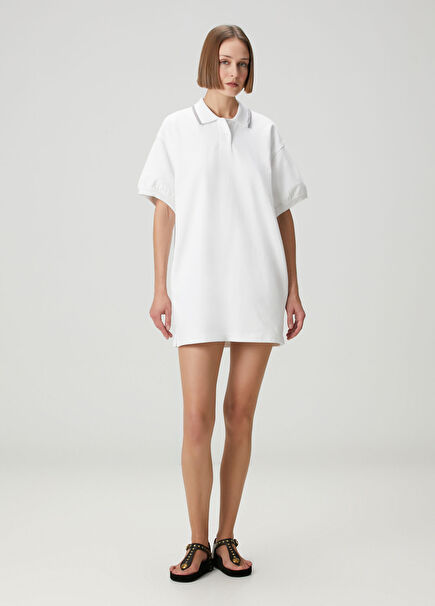 Beyaz Mini Polo Elbise