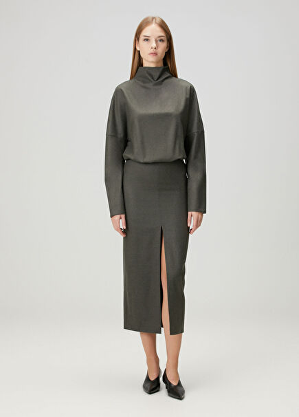 Dark Green Midi Wool Dress