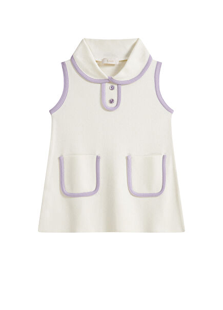 Violet Ecru Knitwear Sleeveless Girl Dress
