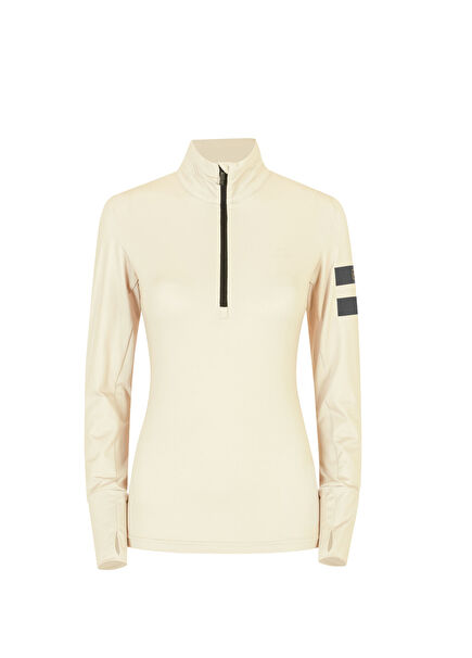 631 Turtleneck With HaLf Zip Open Cream Women's Sports Bodysuit