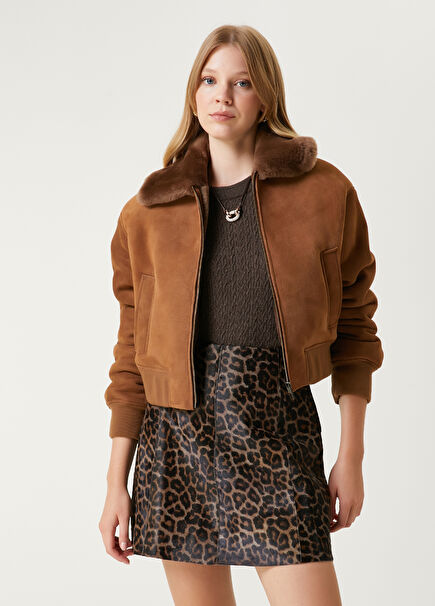 Camel Suede Bomber Jacket