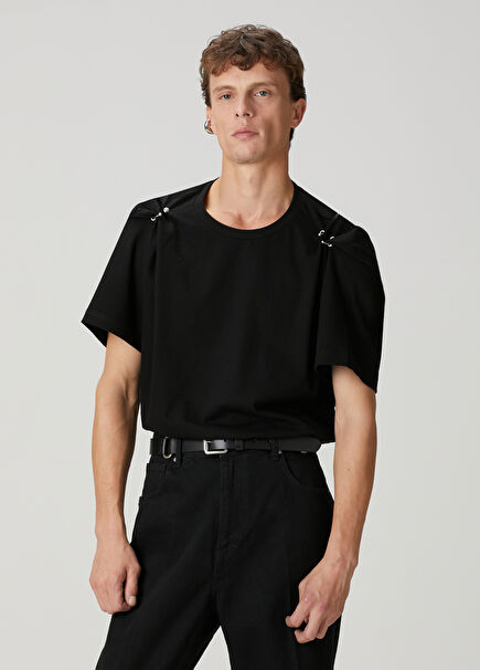x EdisSiyah Piercing Detaylı T-shirt