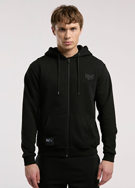 Ever Essentials Black Hooded Zippered Regular Fit Men's Sports Sweatshirt