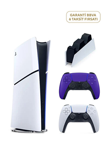PlayStation 5 Slim Digital Edition Oyun Konsolu + 2. PS5 Mor Kol + PS5 Şarj İstasyonu