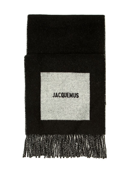 Siyah Logo Jakarlı Kadın Yün Atkı