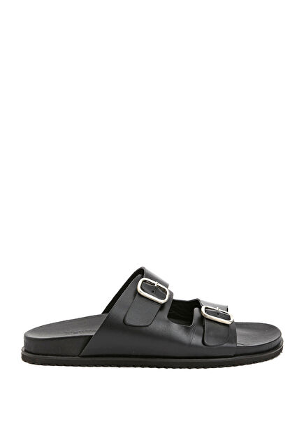 Black Men's Leather Slippers