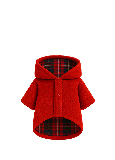 Deer Embroidered Red Fleece Hooded Small Breed Dog and Cat Coat