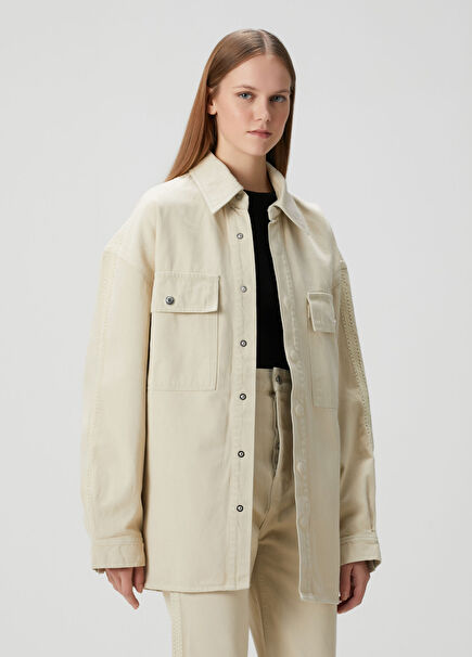 Mariann Oversize Bej Denim Dış Gömlek