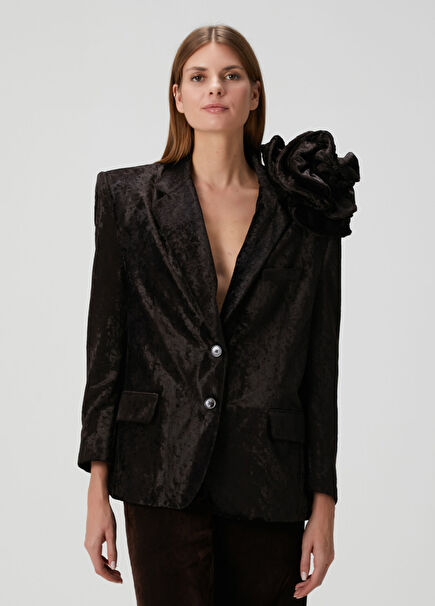 Kahverengi Çiçekli Kadife Ceket