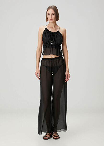 Siyah İpek Plaj Pantolonu