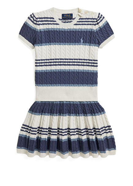 Blue White Braided Pattern Girls' 2-Piece Set