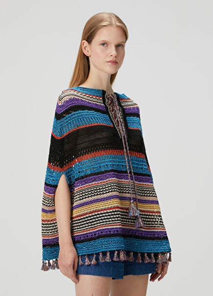 Çok Renkli Çizgili Panço