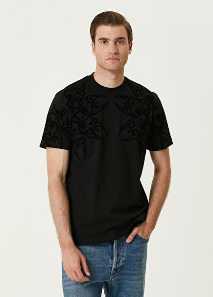 Black Shoulder Printed T-shirt