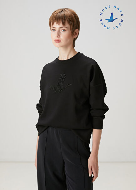 Black Bird Embroidered Sweatshirt