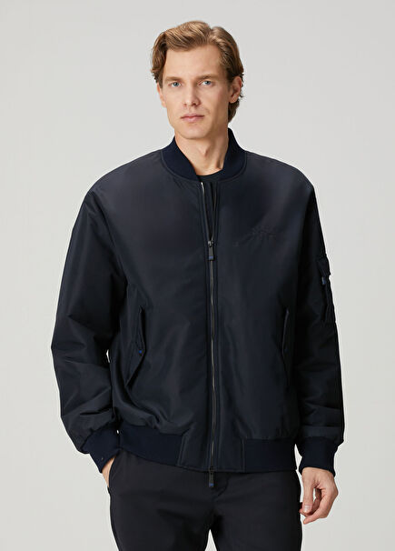 Lacivert Logo Nakışlı Mont