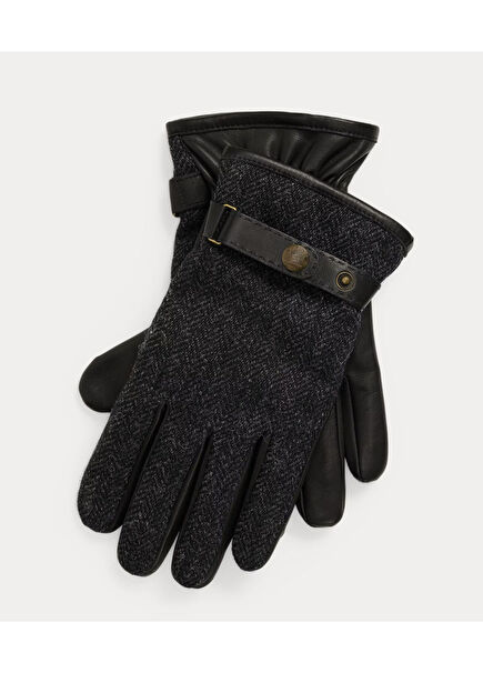 Black Herringbone Pattern Men's Wool Gloves