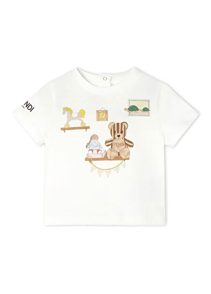 Beyaz Logo Detaylı Bebek T-shirt