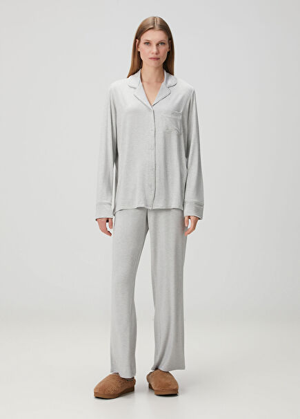 Long Sleep Gri Pijama Takımı