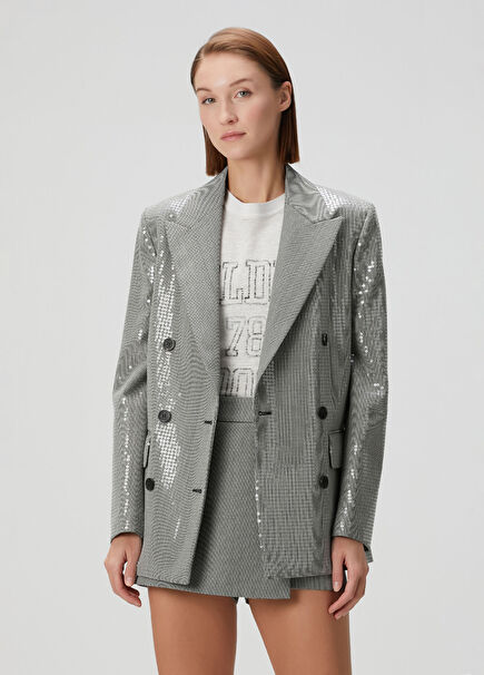 Black Sequined Wool Boyfriend Jacket