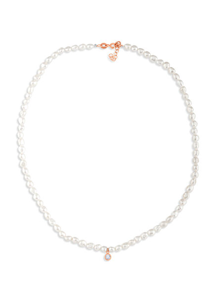 Deep Sea Women's Pearl Necklace with 14K Rose Gold Diamonds