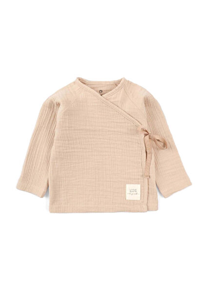 Beige Organic Cotton Muslin Double Breasted Collar Unisex Baby Jacket