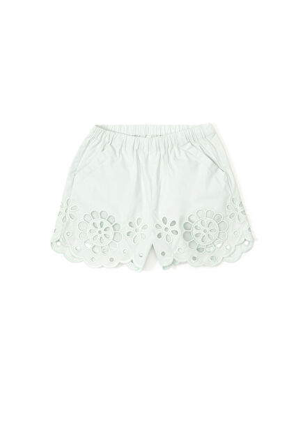 Light Green Crochet Detailed Girls Shorts