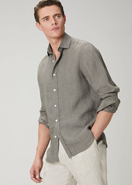 Comfort Fit Italian Collar Delave Linen Shirt