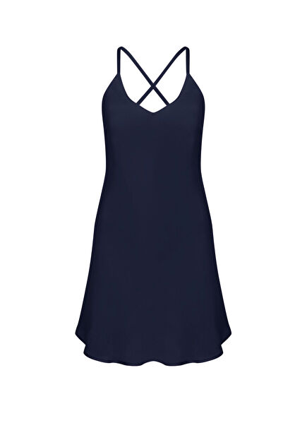 Navy Blue Silky Satin Women's Slip Dress