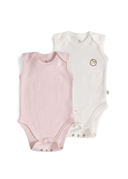 Pink Ecru Cotton Unisex Baby 2-Piece Body Set with Adjustable Snaps