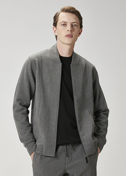 Anthracite Ottoman Textured Bomber Sweatshirt