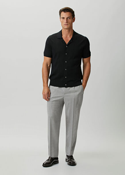 Light Grey Gathered Waist Wool Trousers