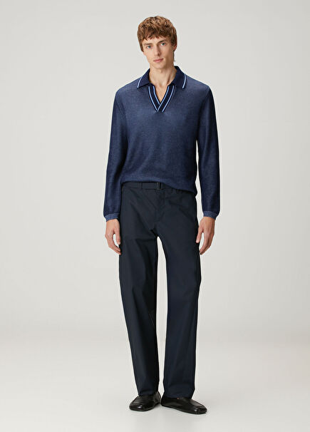 Navy Blue Belted Trousers