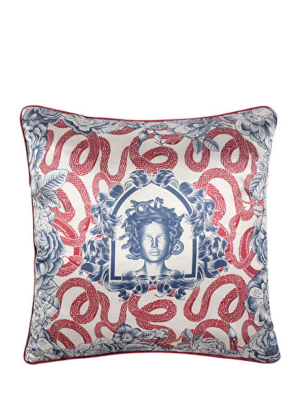Medusa Colorful Burgundy Patterned Satin Throw Pillow 43 x 43 cm