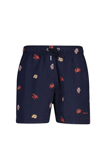 Navy Blue Patterned Men's Swimsuit