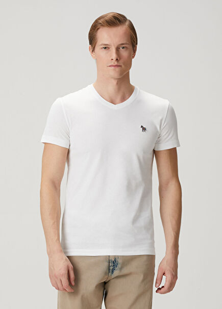 White V-Neck Organic Cotton T-Shirt